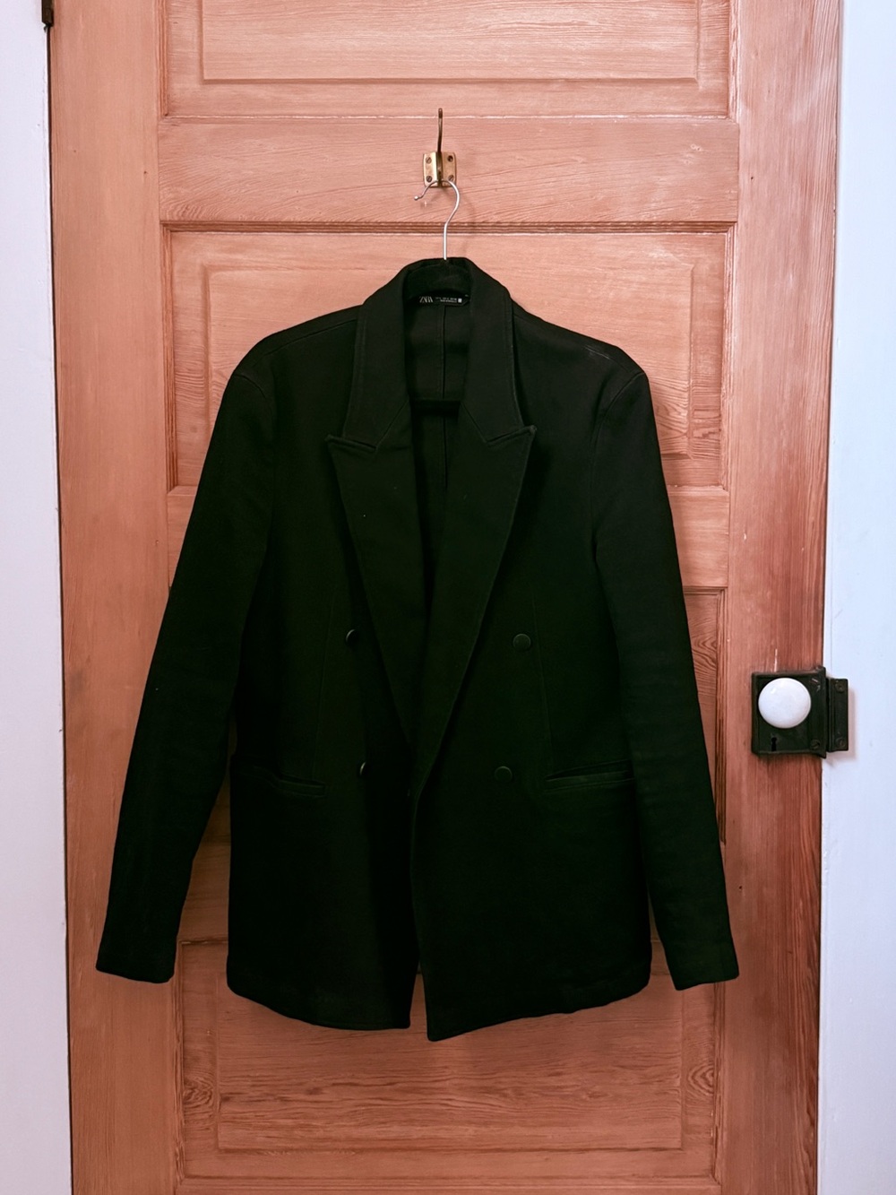 Zara Men's Black Double-Breasted Pea Coat